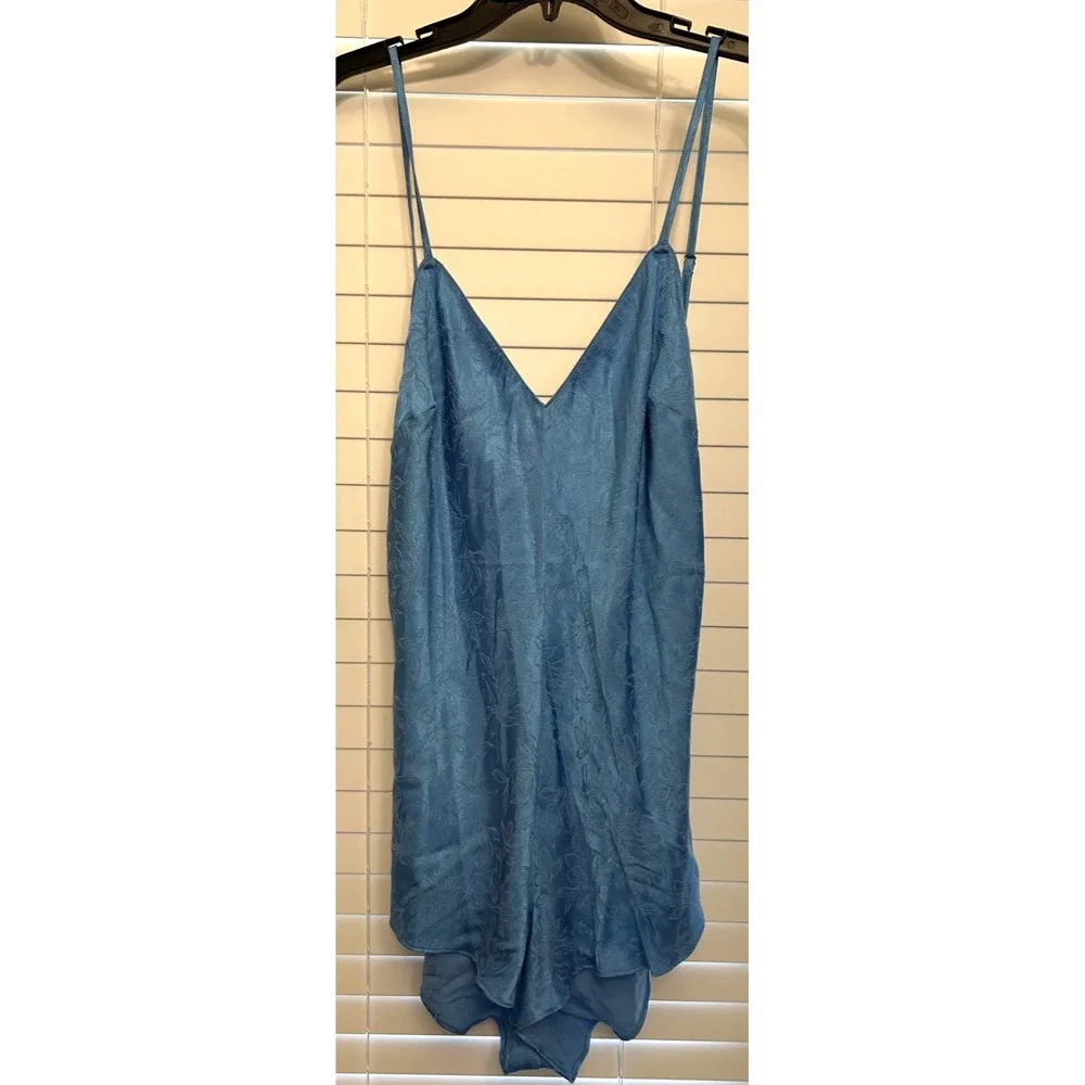 VICTORIA'S SECRET Women's Light Blue Tie-Back Jacquard Romper‎ Chemise XL XLARGE